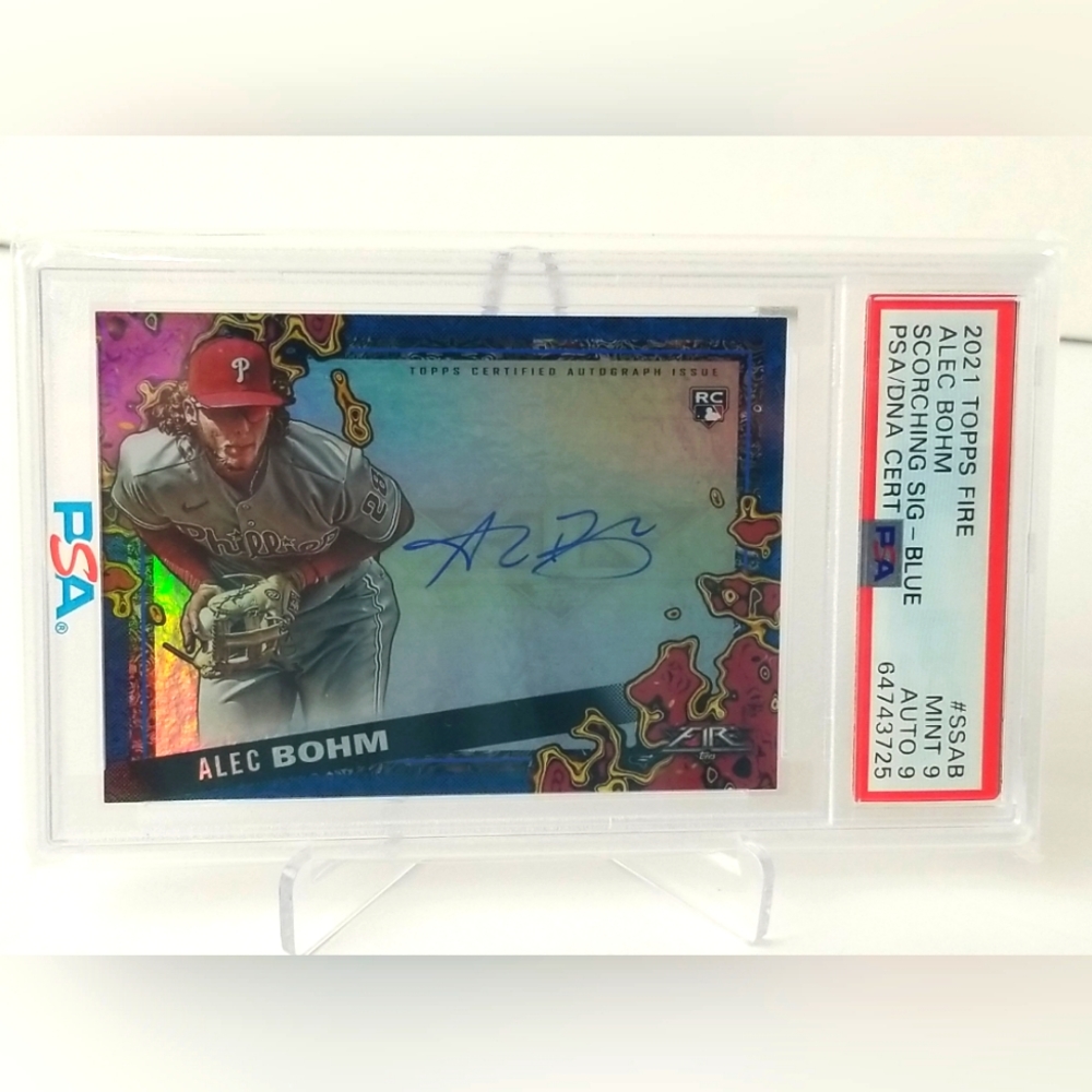 2021 Topps Fire Alec Bohm RC Scorching Signatures Blue 3/5 PSA 9/9 ( POP 1 )